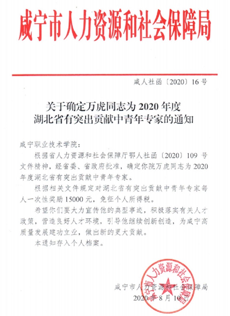 万虎同志被确定为省突专家文件影像图